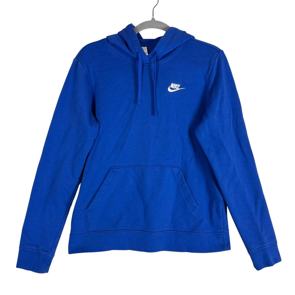 Nike Hoodie Mens Medium Blue Pullover Fleece Small Swoosh Kangaroo Pocket